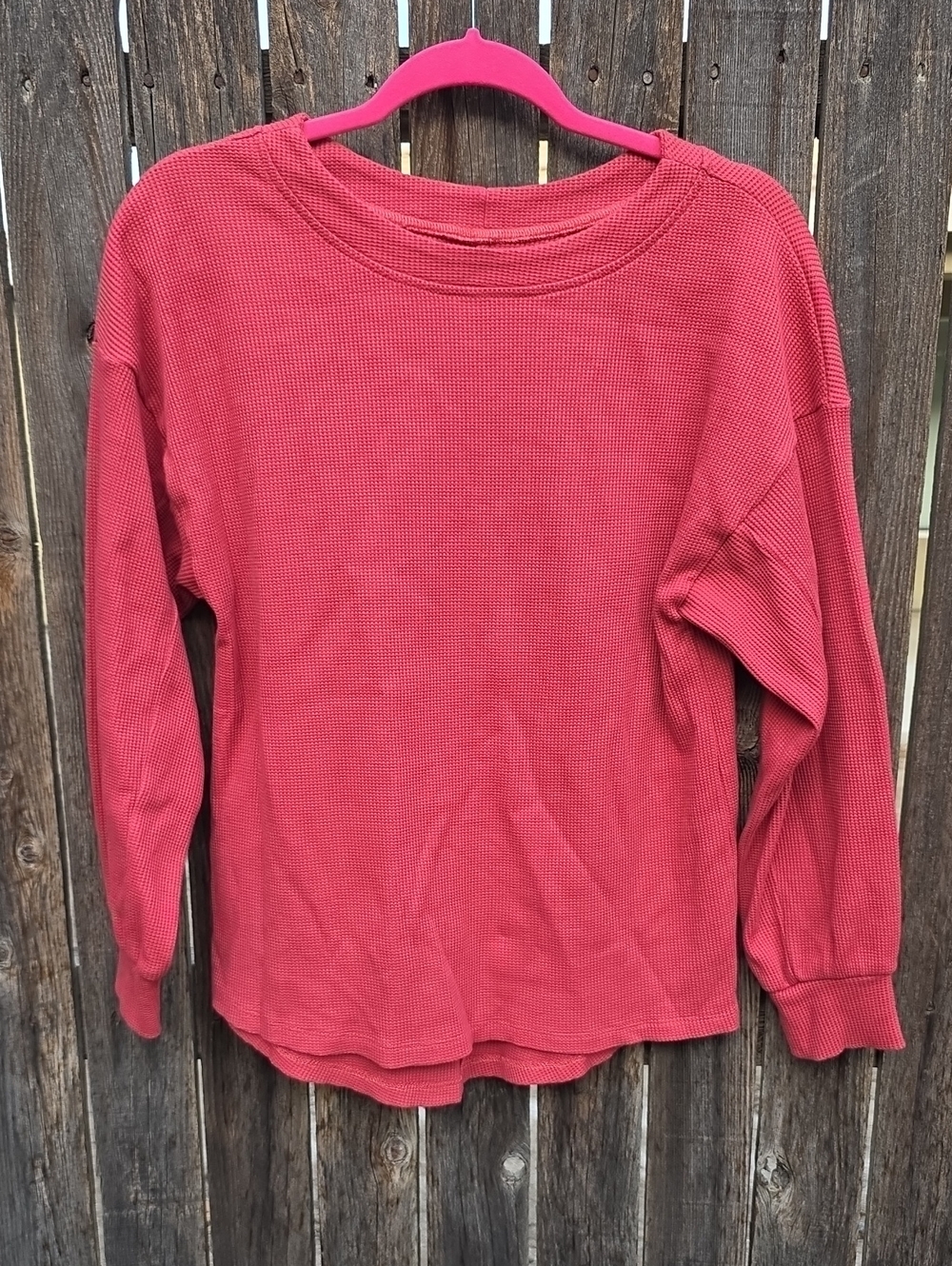 Long-Sleeve Waffle Thermal Tee - Dusty Red